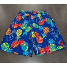 Wonder Nation Boys Pineapple Swim Trunks Blue Neon Multi Color Size L 10-12