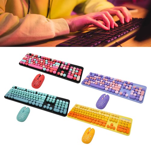 Wireless Keyboard And Mouse Combo 2.4G Wireless Mode Easy Operate Retro Punk FY - Afbeelding 24 van 30