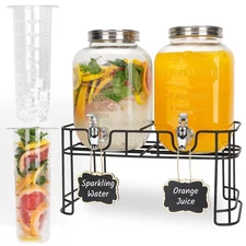 Glass Drink Dispensers For Parties, 2 PACK 1 Gallon Beverage Dispenser With S...