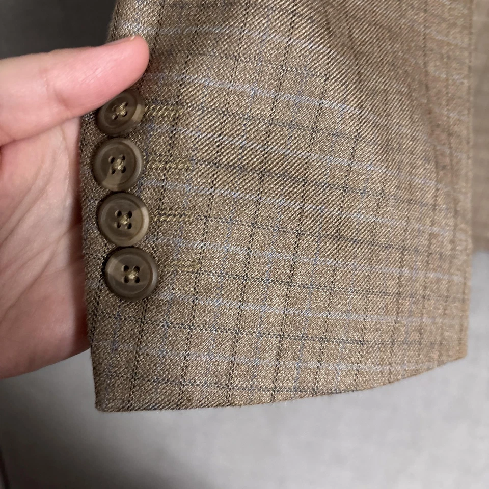 Joseph Feiss Gold Sport Coat 38R Brown Plaid Silk Wool Blazer Jacket Casual 37R - Image 4 of 4
