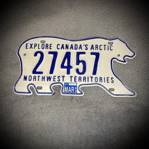 Northwest Territories License Plate - Polar Bear Shaped - Canada - Vintage 1989