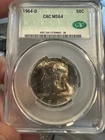 1964 Silver Uncirculated Kennedy Half Dollar CAC MS65 CACG DUAL Toner Toned 50c