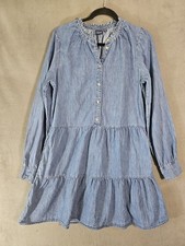 Gap Womens Medium Tall Midi Teir Dress Blue Denim Country Western Coygirl Button