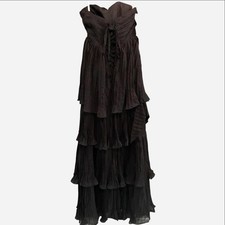 Faeriesty black tiered strapless maxi dress gown with ruffles and lace up corset