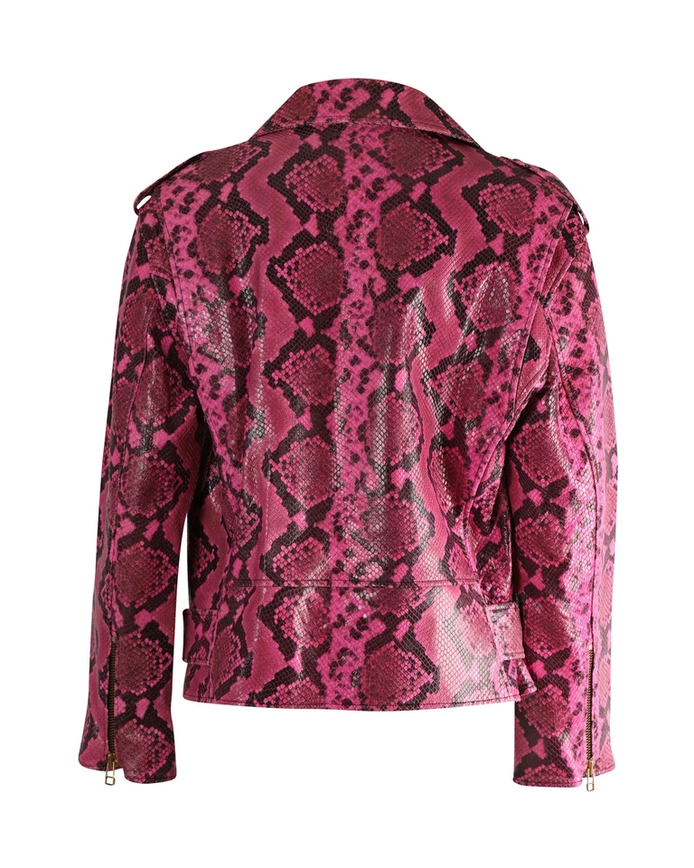 Marques Almeida Bikerjacke Mit Python-Effekt Aus Rosa Leder Weiblich Rosa S - Bild 3 von 4