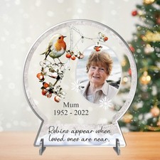Personalised Bereavement Photo Robins Loved One Christmas Snow Globe Gift Plaque