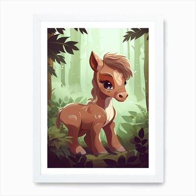 Ein süßes Fohlen im Wald Illustrat gerahmtes Wandbild Poster Leinwanddruck Bild