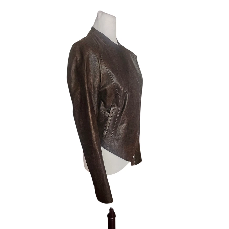 SABA women's brown leather jacket size 8 lambskin biker classic luxury cropped - image 4 of 4
