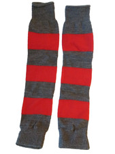 Vintage 80s Women's Knit Leg Warmers Orange  Gray Stripes 25" Long