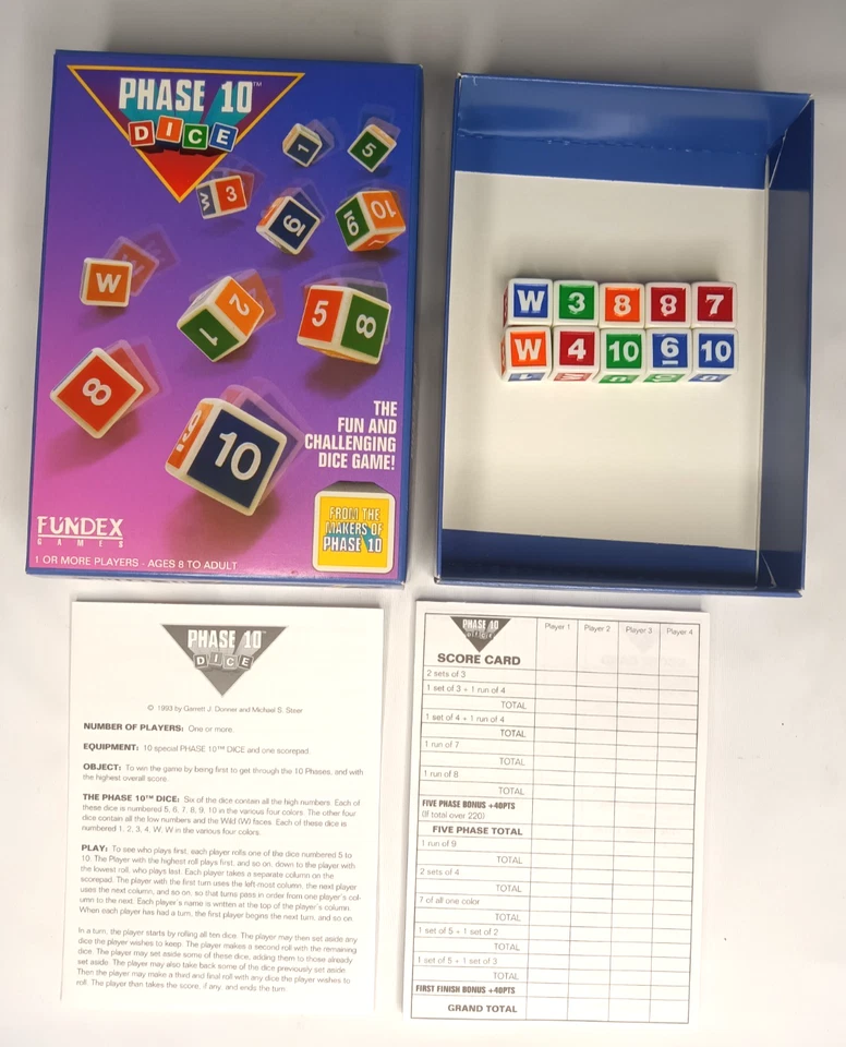 Phase 10 Dice Game 1993 Fundex w/Original Box, Score Pad, Ten Dice, Instructions - Image 2 of 4