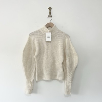 H&M Premium Pullover Wolle Mohair Gr. XS Creme Puffärmel Minimal UVP 44,99£