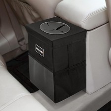 Car Trash Can with Lid - Trash Bag Hanging with Storage Pockets Leak-Proof SUV O