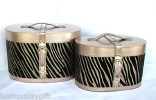 NEW SET OF 2 COPPER+BLACK ZEBRA PRINT JEWELRY,HAT BOX,DECORATIVE CONTAINER