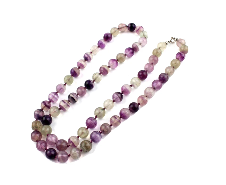Fluorite Collana Preziose Multicolore Annodate 925 Argento Chiusura ca.76 CM - Immagine 4 di 4