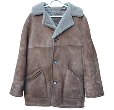 Real Sheepskin Coat Jacket Womens 14 Made In Malta Brown Warm Vintage Y2K 90s 