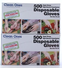Clean Ones 1000 Count Disposable Gloves ONE SIZE FITS ALL Food Handling+Cleaning