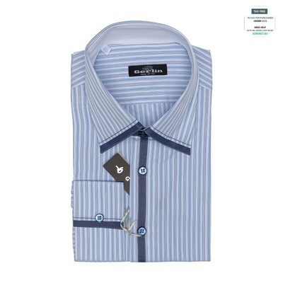 Luxus Gerlin Gestreiftes Hemd Blau Jacquard Baumwolle 16 - 41 3L Zilli