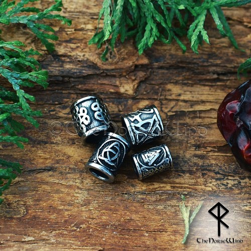 Viking Beard Beads SET Stainless Steel Hair Ring Medieval Celtic Norse Dreadlock - Picture 3 of 6