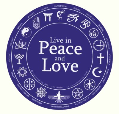 LIVE IN PEACE CHART SYMBOL LOVE Large Round Pendant Charm Silver 20'' Necklace 