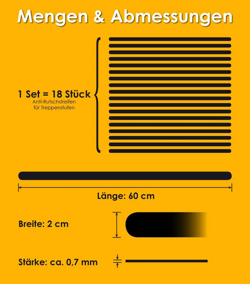 Anti Rutsch Streifen für Treppen und Stufen selbstklebend schwarz 18 Stück - Bild 2 von 4