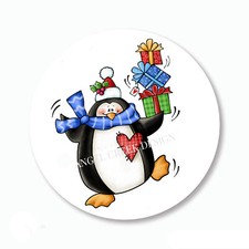 Dancing Penguin with Christmas Gifts Scrapbook Stickers Holiday Envelope Seals