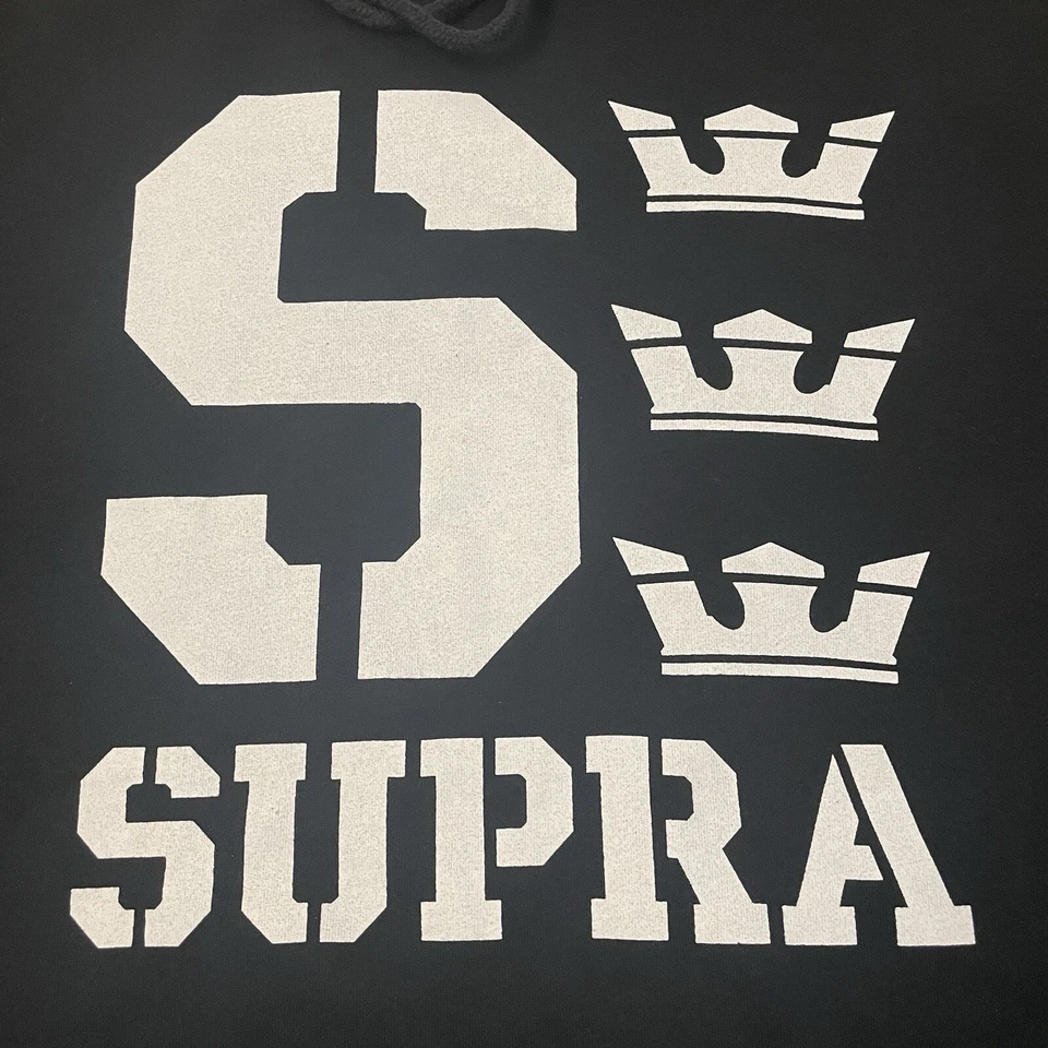Moletom com capuz vintage Supra adulto médio preto pulôver logotipo skate Y2K masculino - Imagem 2 de 4
