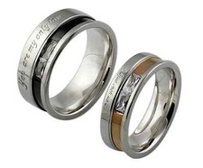 Stainless Steel 316L CZ Cubic Zirconia Promise Ring Couple Wedding Band Set