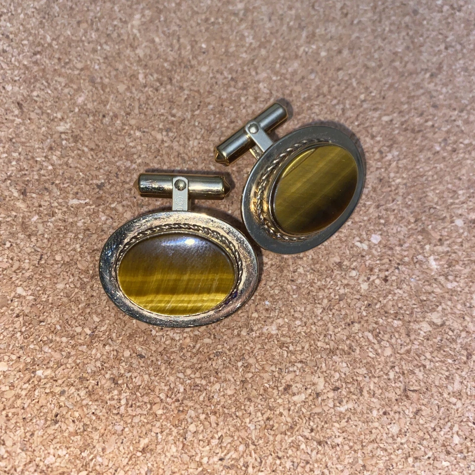 Vintage Destino Cats Eye 12K Gold Filled Cufflinks .75x1" Oval - Image 2 of 3