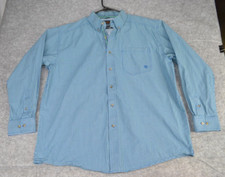 Ariat Pro Series Shirt Men's XL Blue Plaid Logo Pleated Long Sleeve Button-Down