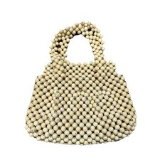 Vintage Wood Beaded Handmade Purse Made In Japan Small Aged Defect