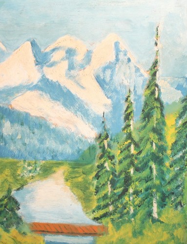 VINTAGE IMPRESSIONIST OIL PAINTING MOUNTAIN RIVER LANDSCAPE | eBay