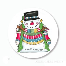 Whimsical Snowman with Christmas Stockings Scrapbook Stickers Envelope Seals