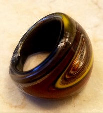 Dichroic art glass ring- yellow, deep orange and silver