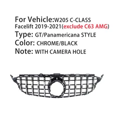 Front Grille GT R Style for  W205 C-CLASS 2019-2021 W/Camera Hole