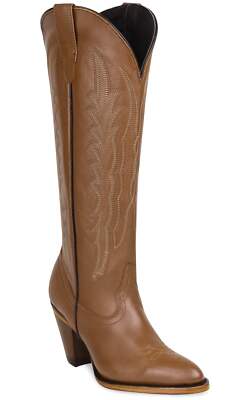 Women Genuine Leather Destiny Western Snip Toe Honey Knee High Boots Handcrafted