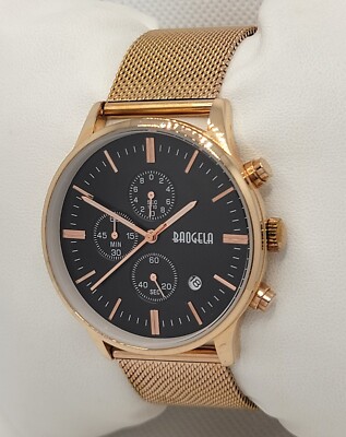Mens Baogela Stevlio Rose Gold Tone Chronograph Milanese Band 