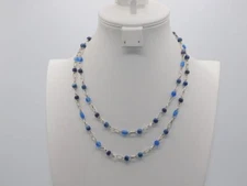 J625-VINTAGE NECKLACE~ERICA LYONS~BLUE BEADS/SILVER TONE~18.5"-20.5"