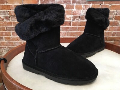 LAMO Black Suede Faux Fur Wrap Around Boots NEW