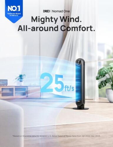Dreo Tower Fan for Bedroom, 25ft/s Velocity Quiet Floor Fan, 90° Oscillating Fan - Picture 8 of 8
