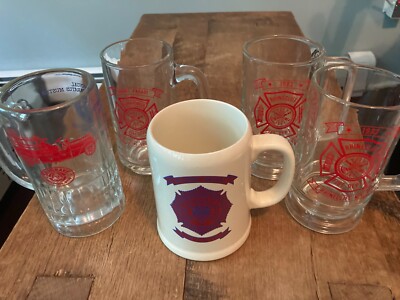 Fire Dept.  Beer Mugs RHINECLIFF NY X2, MAMARONECK NY, Seagrave, NY Vintage
