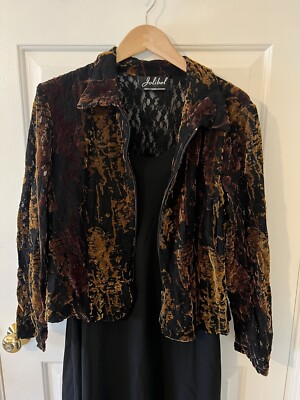 JOLIBEL Set Womens Black Dress &Brown Lace Jacket Size 16 Large  Vintage Evening