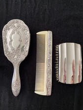 Vintage Silver-plated Vanity Set - Hair Brush, Comb And Lint Brush