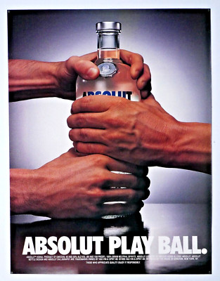 Absolut Play Ball Baseball Vodka Vintage 1995 Original Print Ad 8.5 x 11''