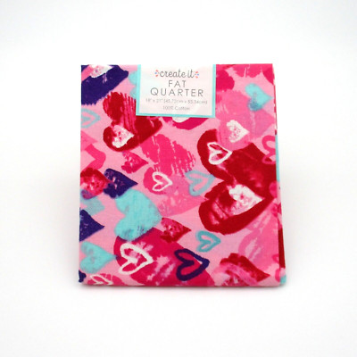 Create It Hearts Fat Quarter Pink Fabric Red Pink Blue Cotton