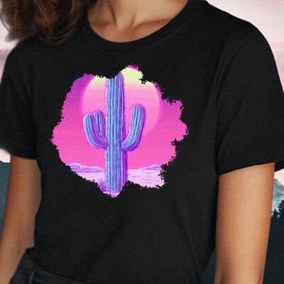 Frauen T-Shirt Kaktus Vaporwave  Motiv Baumwolle Größe S bis 3XL