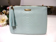 GiGi New York All-in-One Leather Clutch NEW 9x7" Python Embossed Lit 135 AZURE