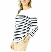 Karen Scott Womens L Blue Striped Knit Lace up 3/4 Sleeve Cotton Sweater NWTAO12