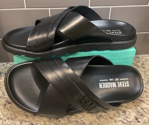 Steve Madden Para Hombres Talla 8.5 M AJAXX01M1 Cuero Negro Slide/Correas Pequeño Logo Precio de venta sugerido por el fabricante $85 - Imagen 4 de 5
