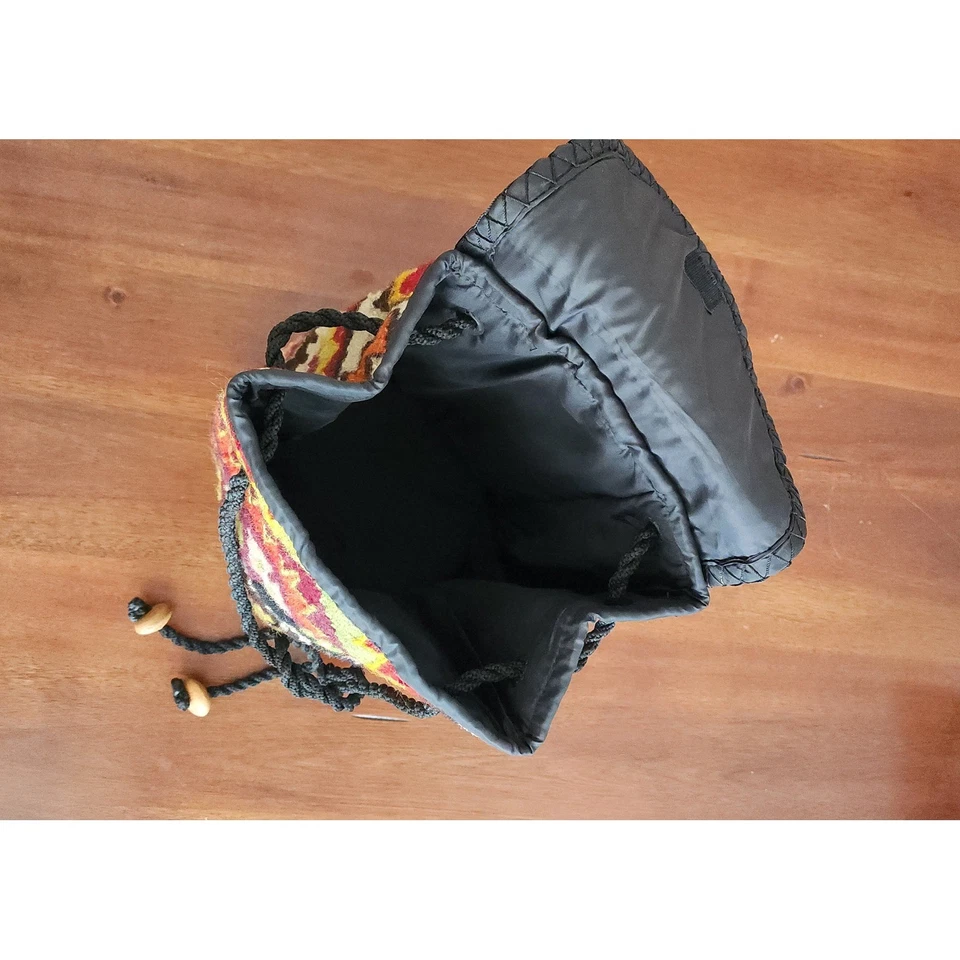 Kilim Woven Tapestry Drawstring Bucket Bag Boho Hippie Backpack Purse - Image 3 of 4