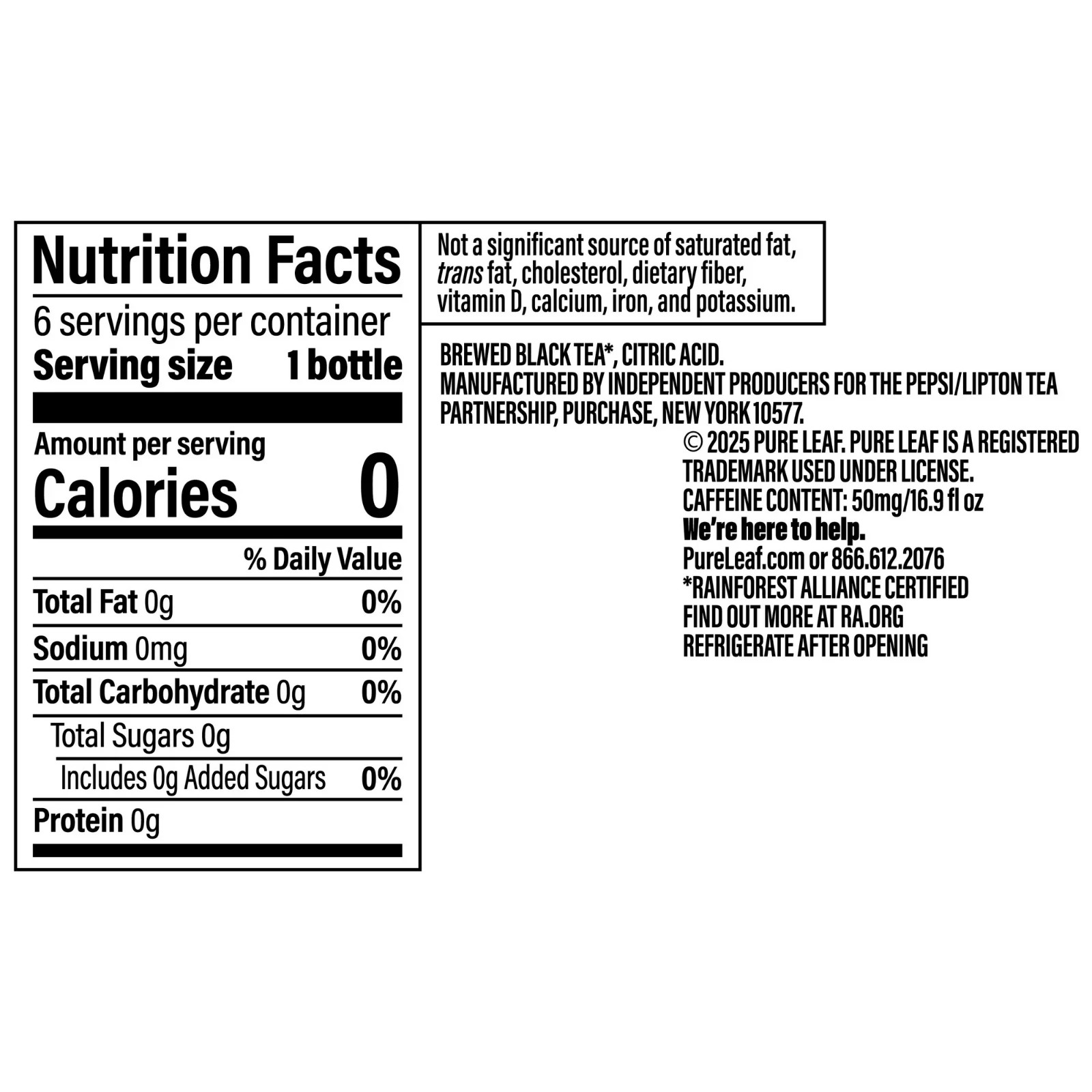 Lipton Pure Leaf Unsweetened Real Brewed Black Iced Tea, 16.9 fl oz, 6 Pack...